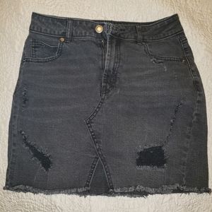 Black Distressed Denim Mini Skirt
